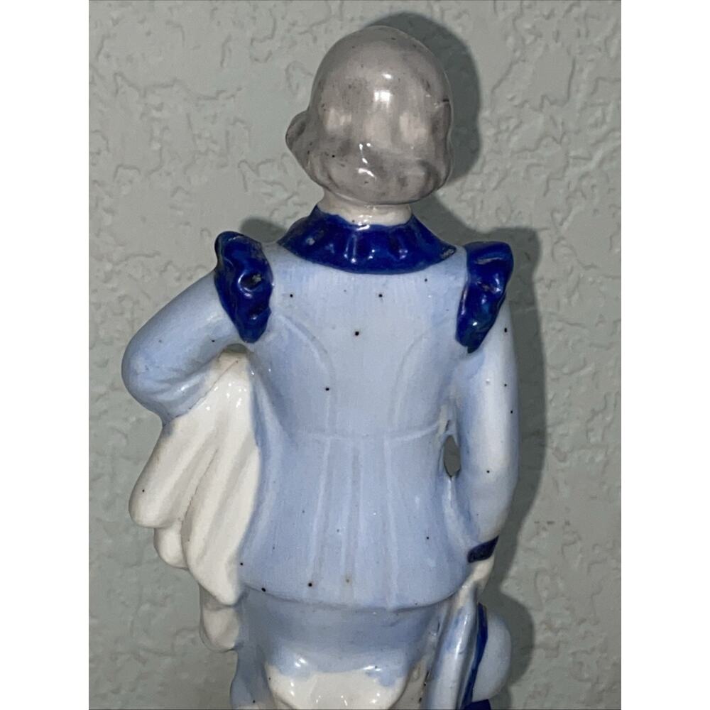 VTG Occupied Japan Blue Delft Victorian Colonial Courting Couple Man Woman 8” - Picture 9 of 9
